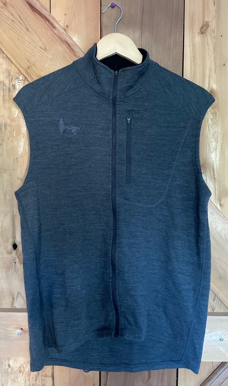 Ibex Men's Gray 100% Merino Wool Zip Up Vest LOGO Size L, Gorpcore, Outdoors